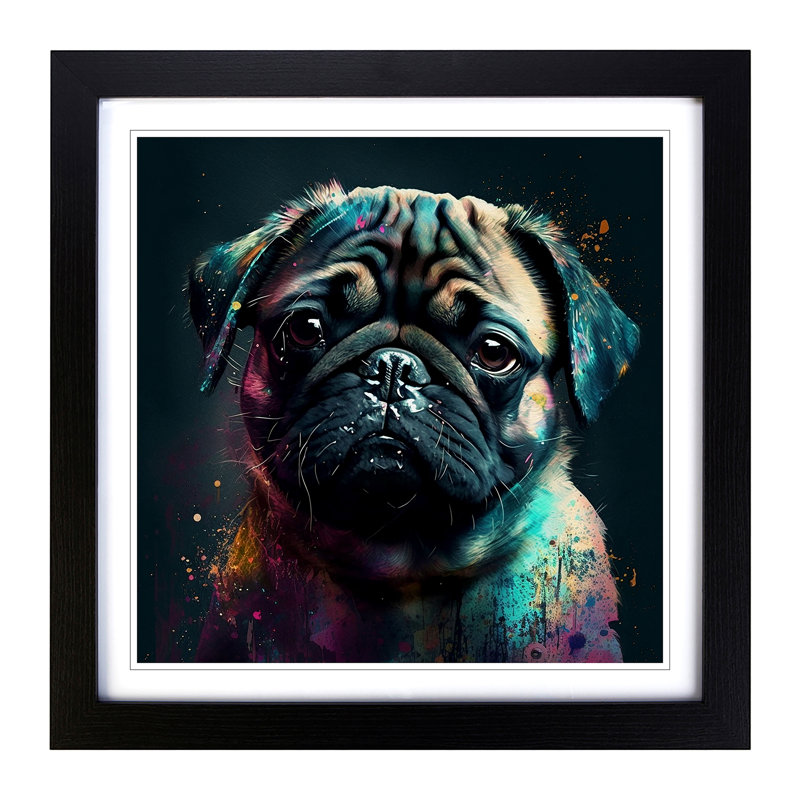 Pug Expressionism - Framed Print, Black
