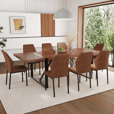 87 Inch Wood Dining Table Set With PU Leather Upholstered Dining Chair
