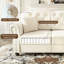 Velours rembourré 2 places beige / blanc de style moderne Mid-Century 63 po avec boutons roulés, garniture cloutée, structure de pin stable, contreplaqué