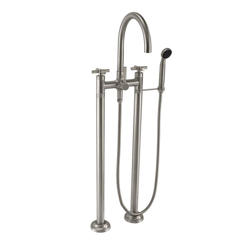 Descanso Tub Filler with Diverter, Satin Nickel/Silver, Cross Handle