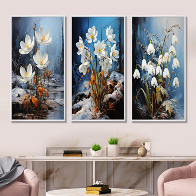 Green Snowdrops Winter Flowers - Snowdrops Canvas Prints Set Of 3
