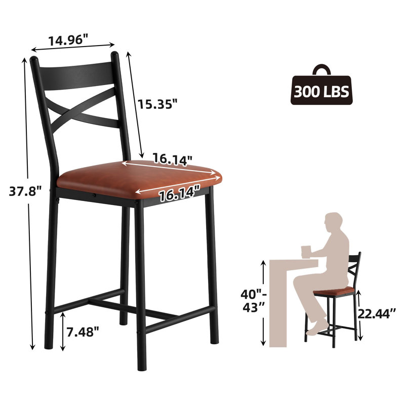 Bar Stools Set of 2, Upholstered Bar Chairs with Back, Thick Cushion, Counter Height Barstools for Kitchen Island Apartment Counter Bar
