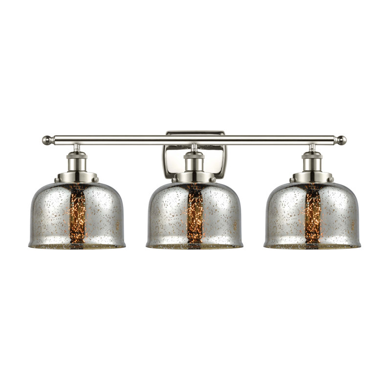 Éclairage pour salle de bain à 3 lumières 28 po Ballston Urban Bell, Incandescent, Nickel poli, Tourbillon déco transparent