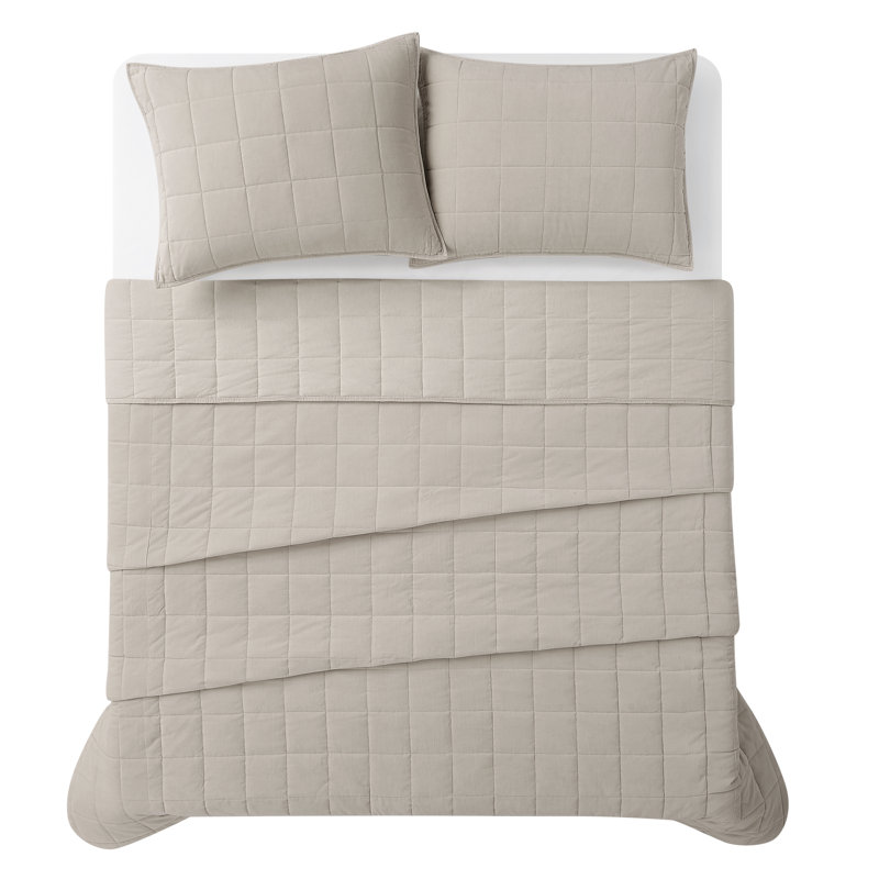 Brooklyn Loom Matte Cotton Velvet Channel Stitch Quilt Set, Gray, Queen Quilt + 2 Queen Shams
