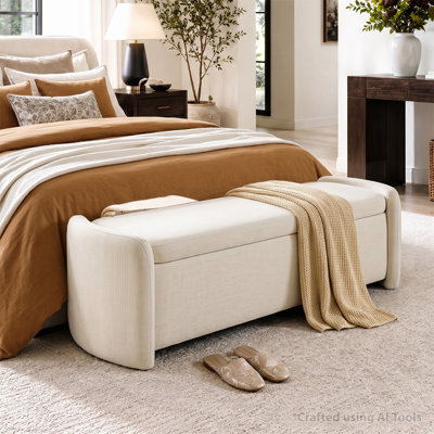 60" Chenille Upholstered Storage Bench with Lift Top, End-of-Bed Ottoman Bench