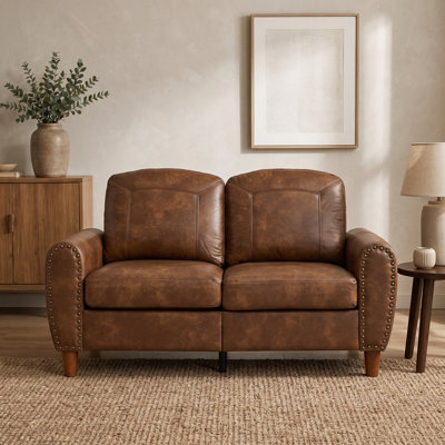 Arcadia Classic Loveseat in Breathable Faux Leather with Solid Wood Legs