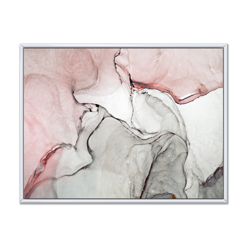 Art mural sur toile luxueux rose gris marbré II, H 16 po x l 32 po, Toile avec cadre flottant, Blanc