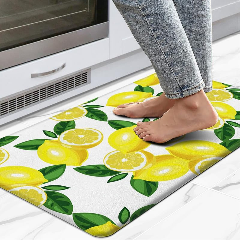 Tapis anti-fatigue citron, Rectangle 1 pi 5 po x 2 pi 5 po, Blanc, jaune et vert