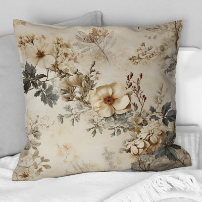 Vintage Beige Floral Countryhome Charm III - Floral Printed Throw Pillow