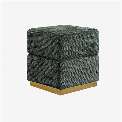 Contemporary Style Cube Design Accent Storage Compartment Stool Gold Plated Base Stainless Steel Green Finish Primary Living room