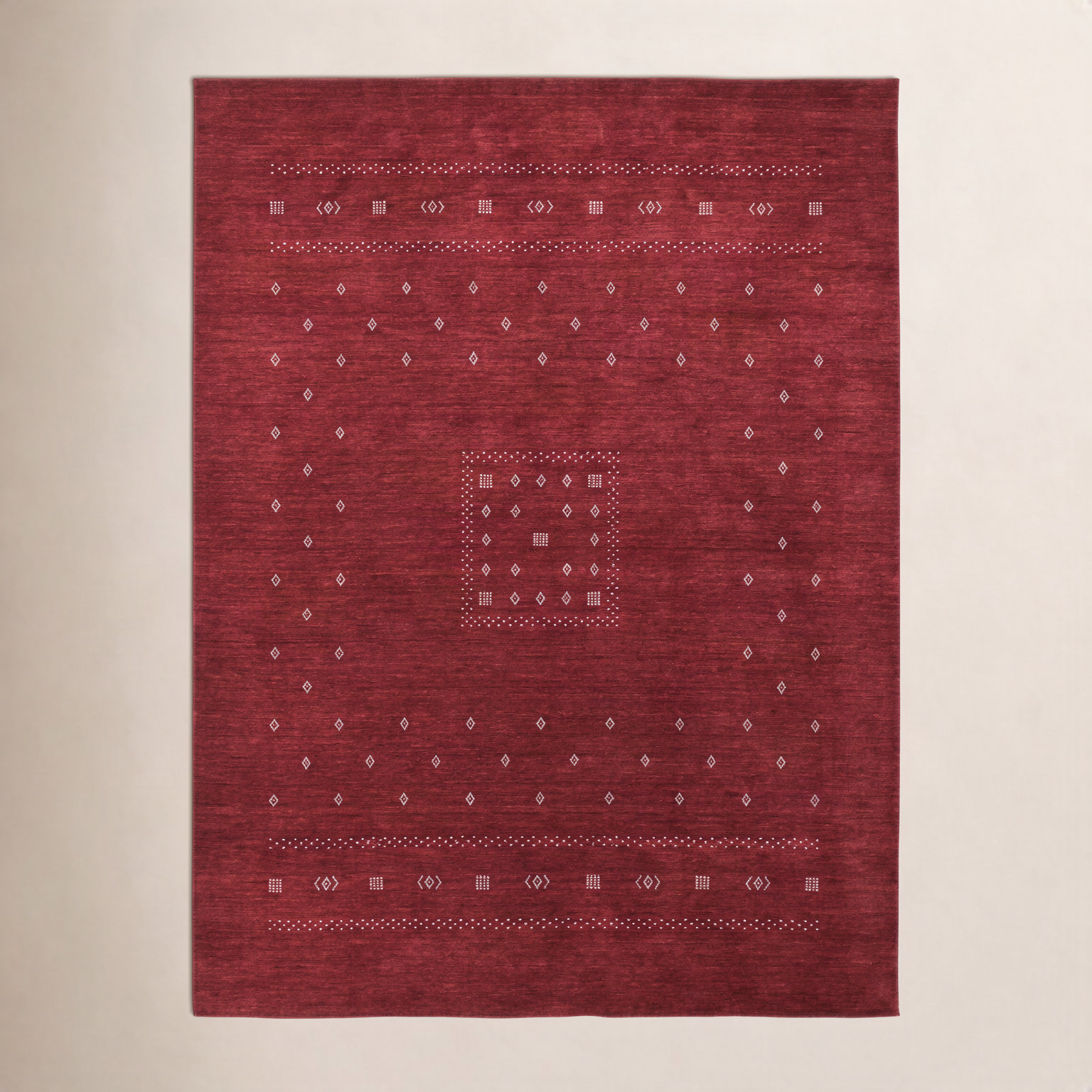 Simi Hand-Woven Geometric Cotton Wool Rug, Red, Rectangle 6' x 9'