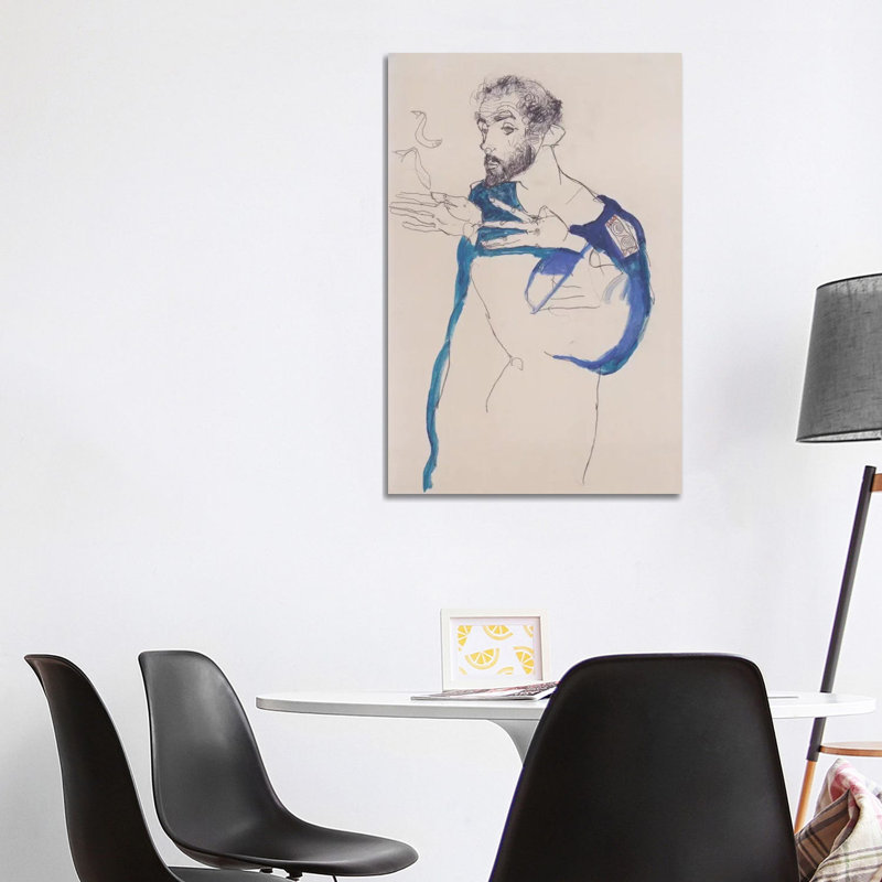 Gustav Klimt Im Blauen Malerkittel by Egon Schiele - Wrapped Canvas Rectangle Painting, 101.6 cm H x 66.04 cm W x 1.91 cm D