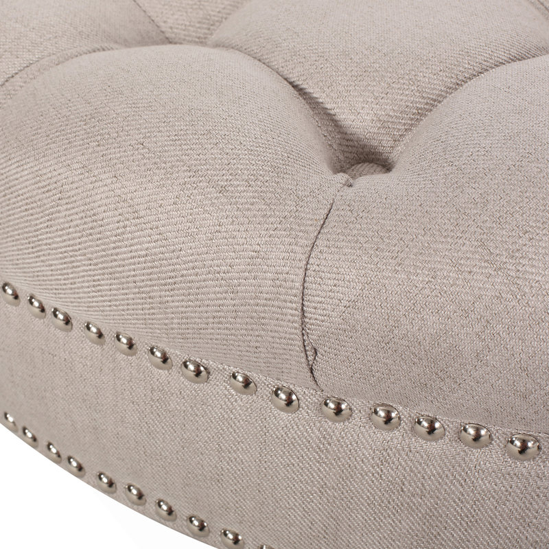 Healdton Ottoman Coffee Table Round Ottoman Upholstered Ottoman Living Room Ottoman, Wheat Fabric