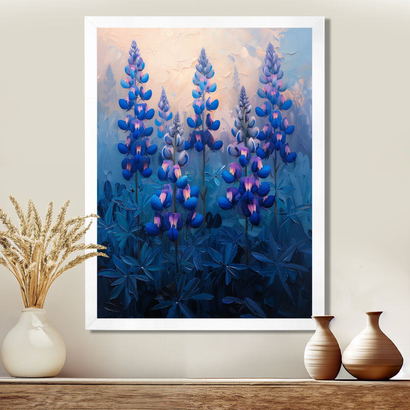Sunrise Splendor Blue Bonnets - Blue Bonnets, impression d'art mural, Cadre simple blanc, H 24 po x l 32 po