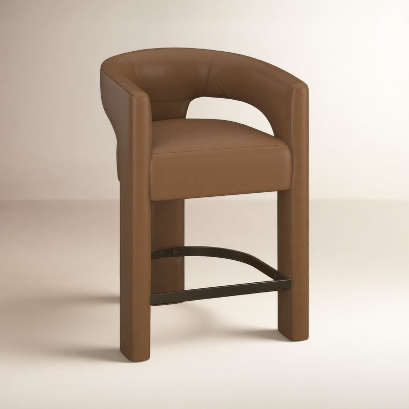 Tabouret rembourré à hauteur de comptoir, Cuir brun