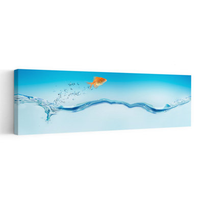 Goldfish jumping out of water 1 Piece Wrapped Canvas Panoramic Wall Art