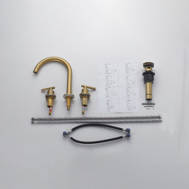 Moderne 8 po Robinet de salle de bain à poignée double à 3 trous à large économie d'eau avec ensemble de bonde , Or brossé