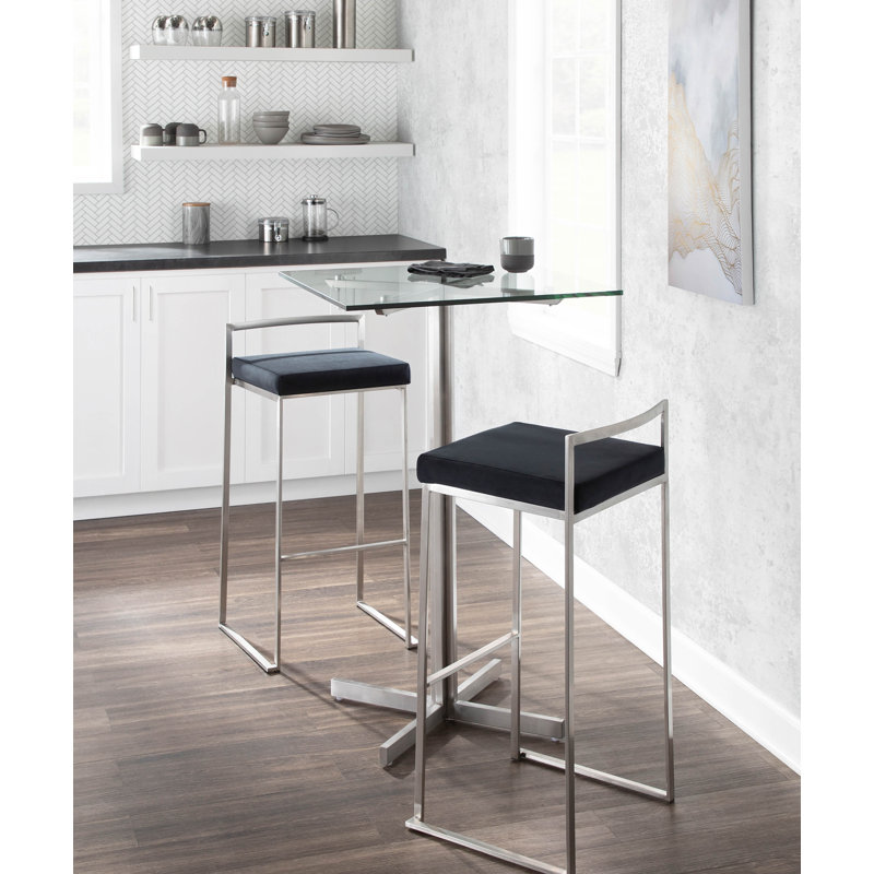 Tabouret de bar et de comptoir Derik, Acier inoxydable, Similicuir noir, Tabouret de bar (siège d'une hauteur de 31 po)