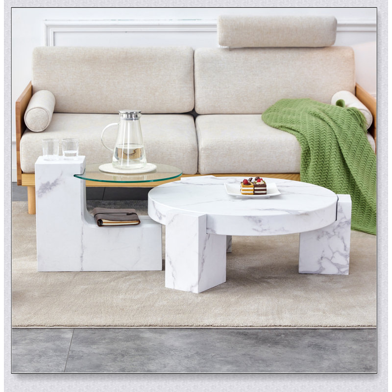 Table basse moderne en MDF texturé avec table d'appoint, durable et élégante pour le salon et la chambre à coucher