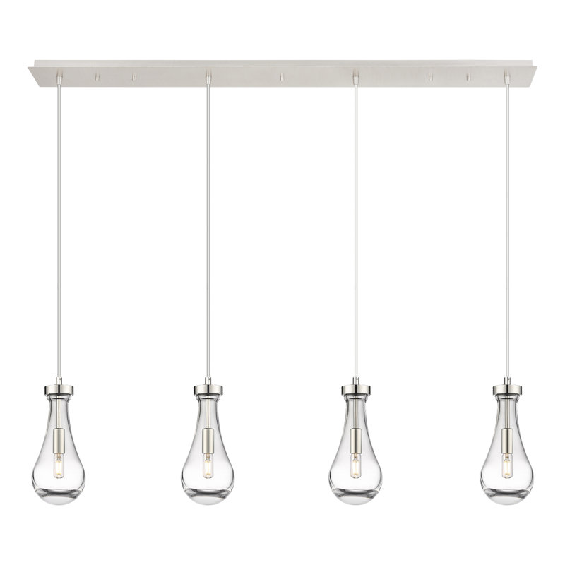 Luminaire suspendu grappe 4 lumières Halcott, Transparent, Nickel poli