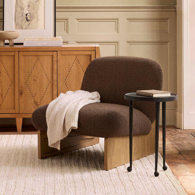 Decker Mid-Century Upholstered Accent Chair with Wooden Base