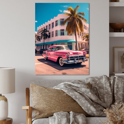 «Miami Ocean Drive Pink Drive», reproduction sur métal