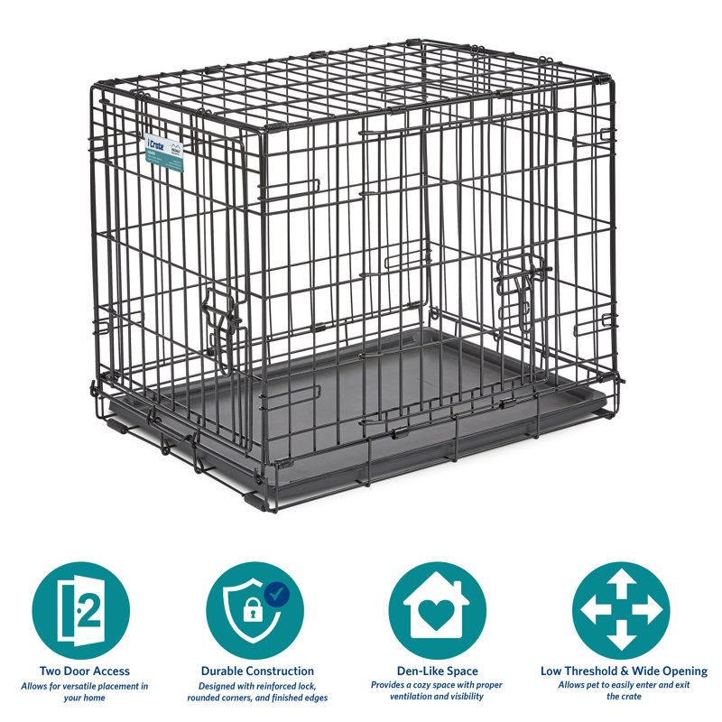 Black Rolling Metal Dog Crate with Divider Panel