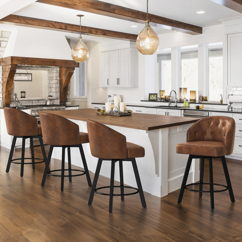 Elyana 25.2'" H Swivel Counter Stools, Brown Faux Leather