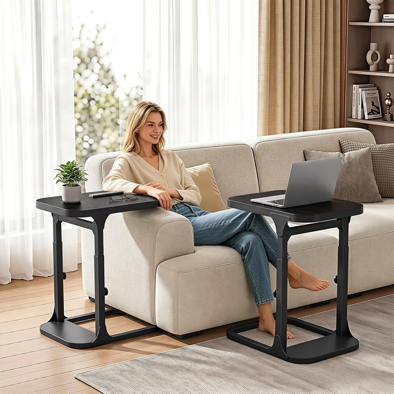 Ensemble de 2 tables d'appoint réglables en hauteur, en forme de C, pour canapé et fauteuil, petites tables à structure métallique pour salon, chambre et chevet, noires