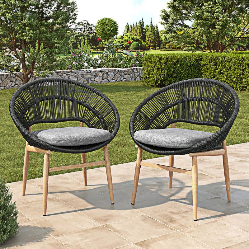 Ensemble de 2 chaises d'extérieur en osier, Coussin gris/cadre gris foncé