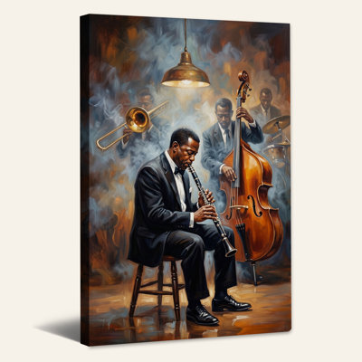 Jazz Clarinetist in Tuxedo with Upright Bass Canvas Wall Art