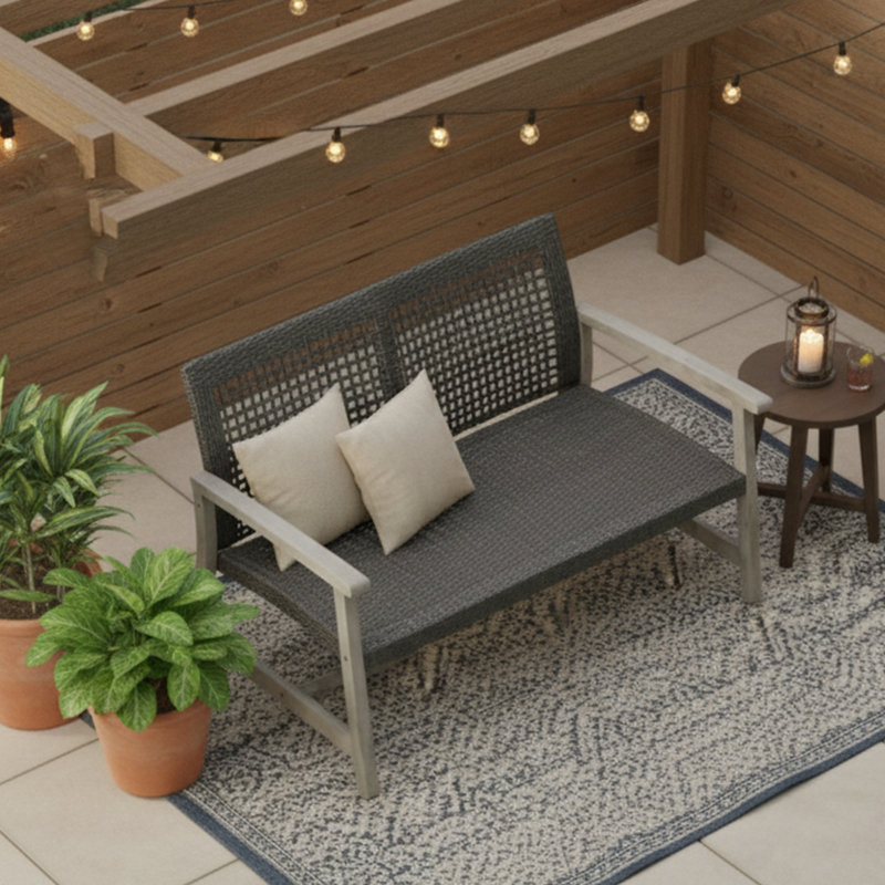 Causeuse d'extérieur l 52 po Hampton - Bois d'acacia et osier PE - Finition gris naturel