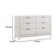 Commode 62 pouces Zine, 6 tiroirs, bois blanc antique, poignées noires