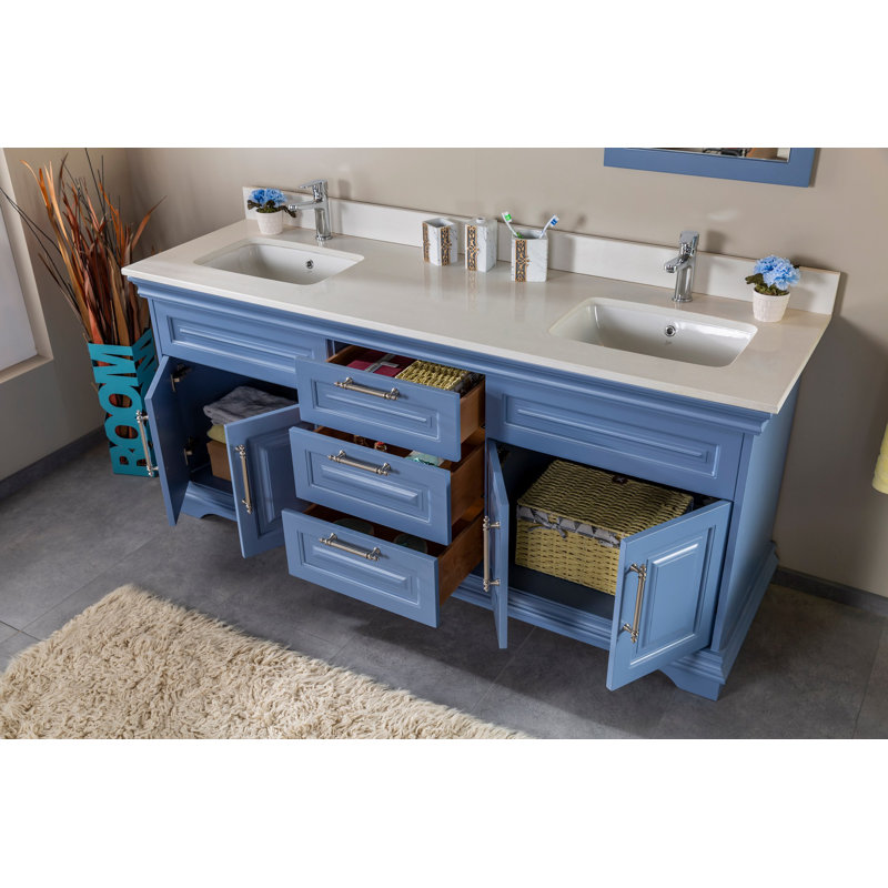 Ensemble de meuble-lavabo double 70,74 "avec miroir Cleaston, Bleu