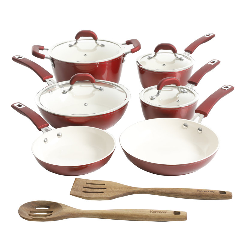 Kenmore 12 Pieces Aluminum Non Stick Cookware Set, Red