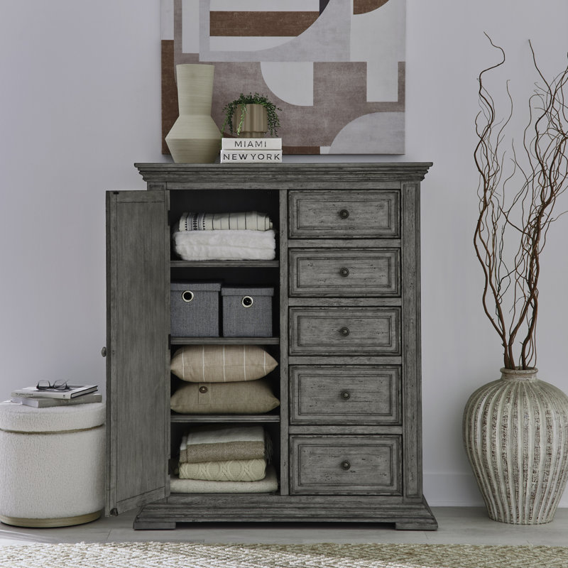Temple Cloud 5 Drawer Door Chest w/ Adjustable Shelves, Gray