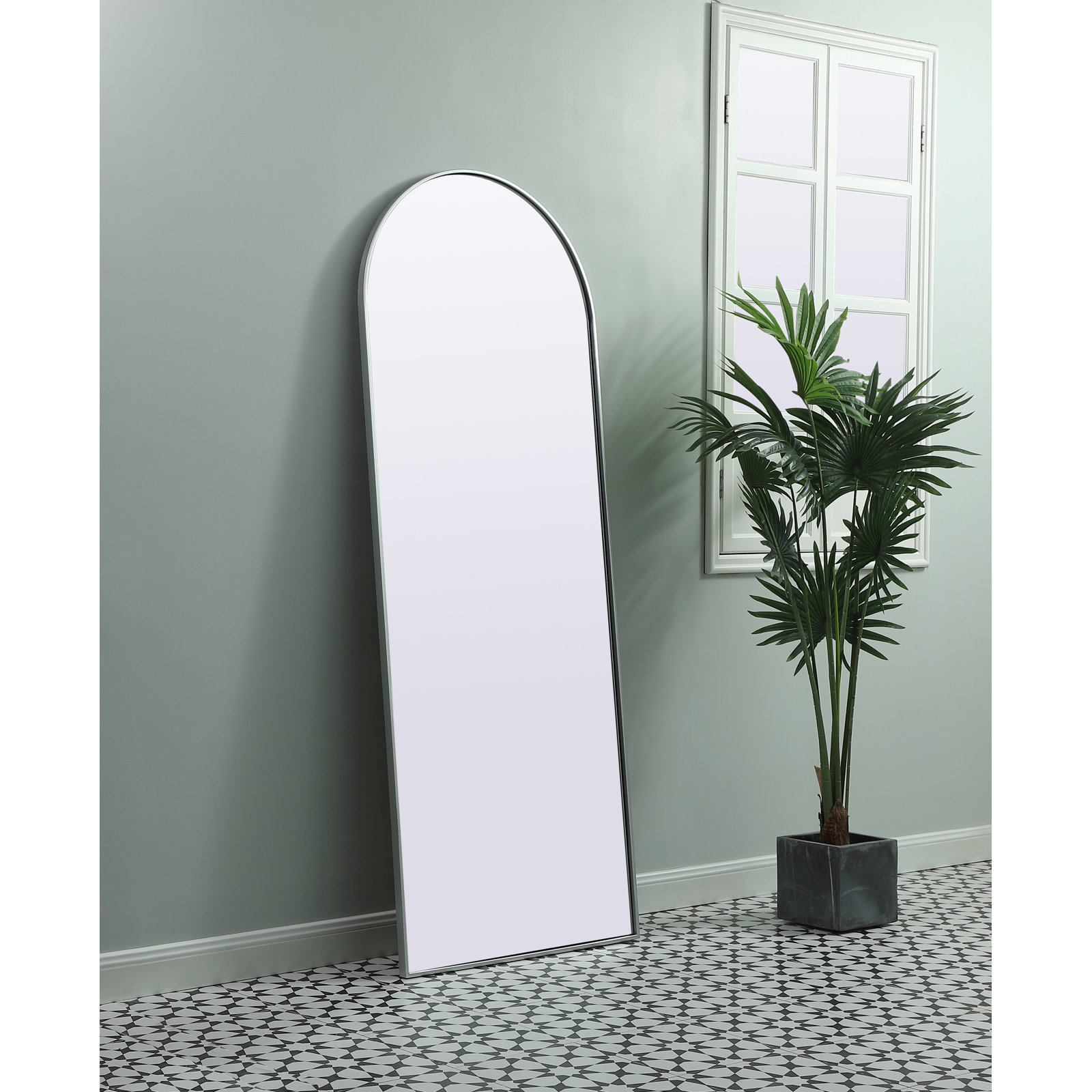 Sabine Metal Arch Wall Mirror, Silver, 74" x 28"