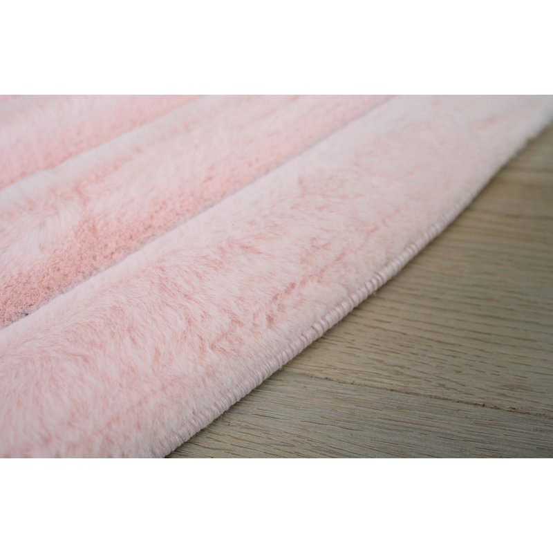Nickole Collection Pink Ultra Soft Ribbed Faux Fur Area Rug, Round 7'