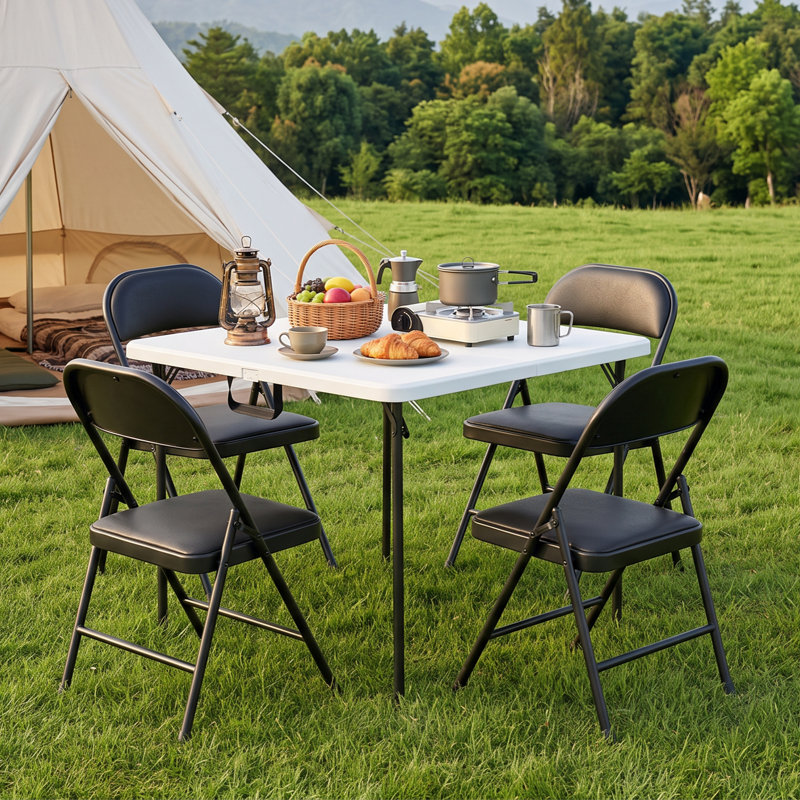 Ensemble 5 pièces de table et chaises pliantes, ensemble de salle à manger pliable peu encombrant avec chaises pliantes rembourrées en PU et table pliante portative