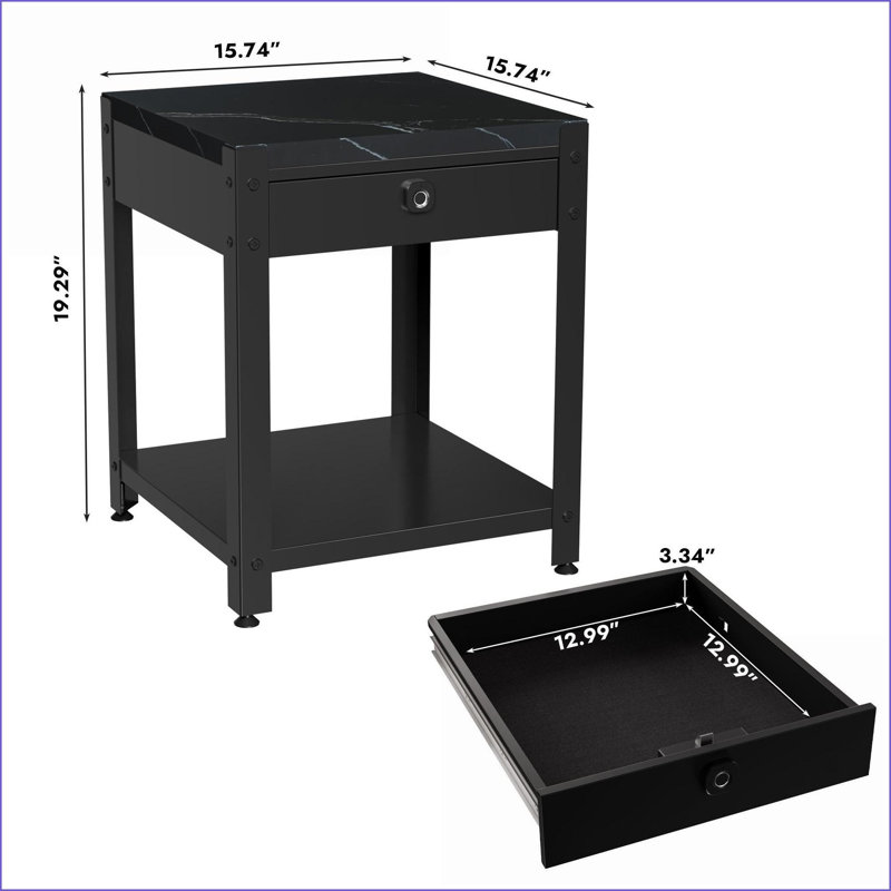 Noir et noir Table basse en marbre blanc à double couche - compartiment secret, verrou d'empreinte digitale, peu encombrant pour les espaces de vie / salle à manger