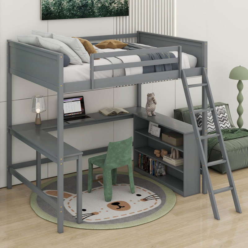 Lit mezzanine double Homerton pour enfants, gris