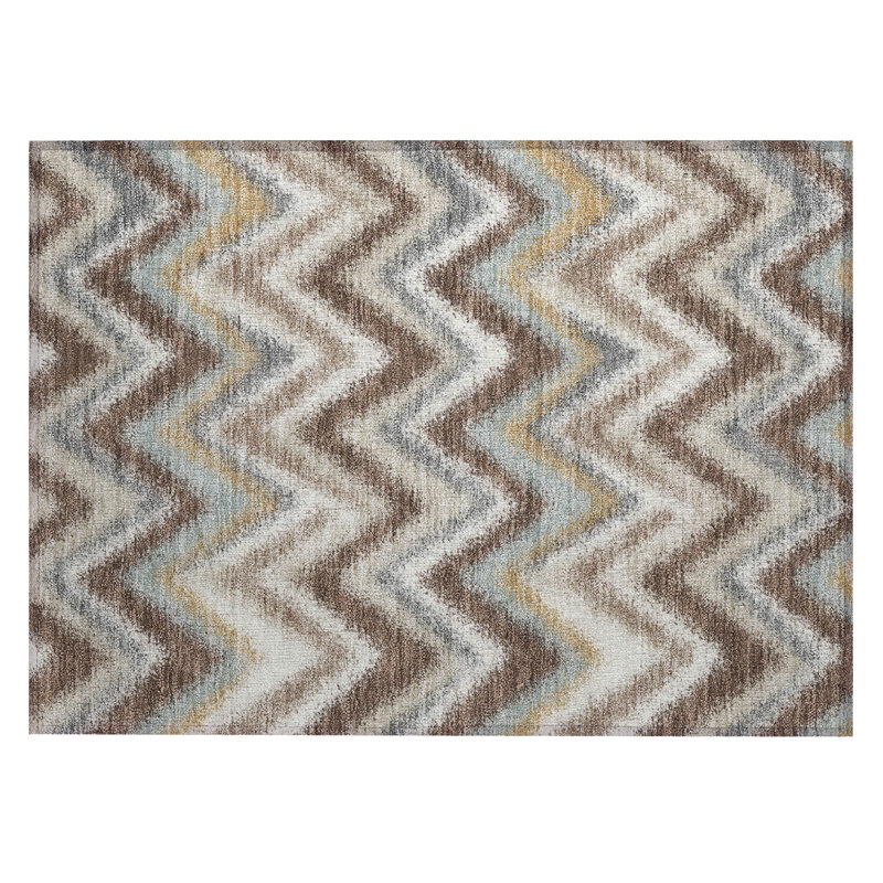 Machine Washable Indoor/Outdoor Chantille ACN2596 Geometric Rug, 1'8" x 2'6", Chocolate