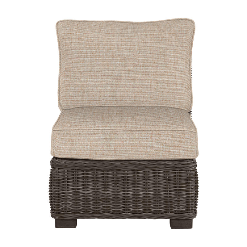 Fauteuil de chambre modulaire d'extérieur en résine tressée rustique N-Dura, Welt, Noir noyer, Toile sable