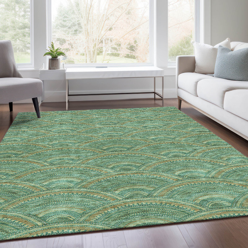Premium Machine Washable Prisco Sage Rug, Rectangle 9' x 12'