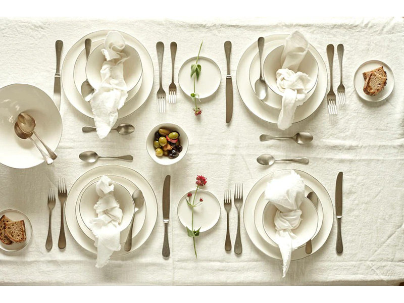 Canvas Home Abbesses Colored Rim Porcelain 4 Piece Dinnerware Set, Service For 1, White/Blue