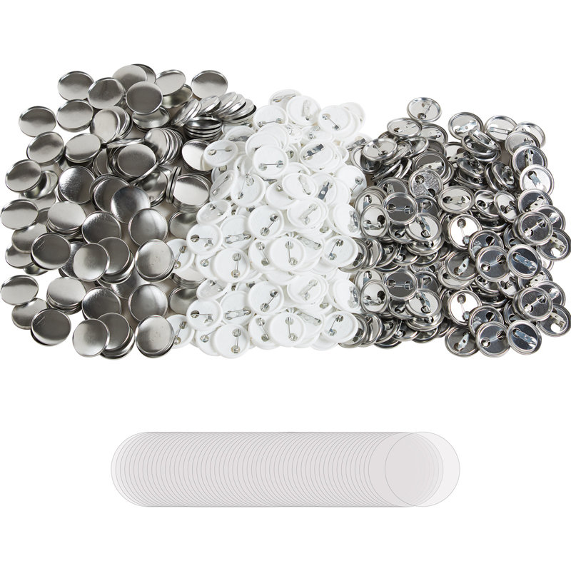 500 Sets 1 Inch 25Mm Pin Back Button Parts, DIY Round Button Badge Parts, Set Includes Metal Top, Plastic/Metal Button, Clear Film, And Blank Paper For Gifts Presents, Machine NOT Included