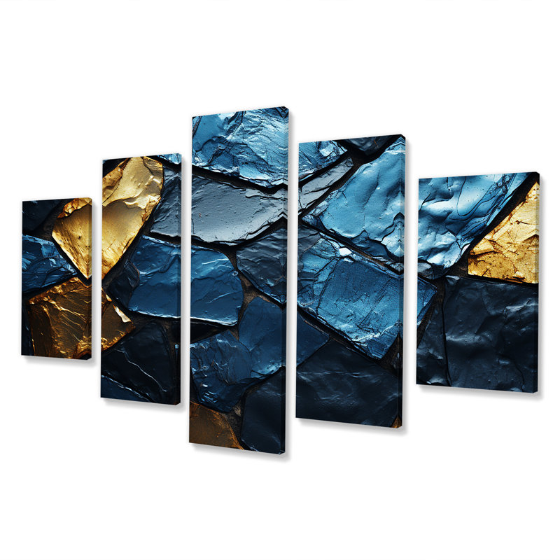  «Blue and Gold Marble Tile Tiles - Abstract Tile Multipanel Wall Art Decor