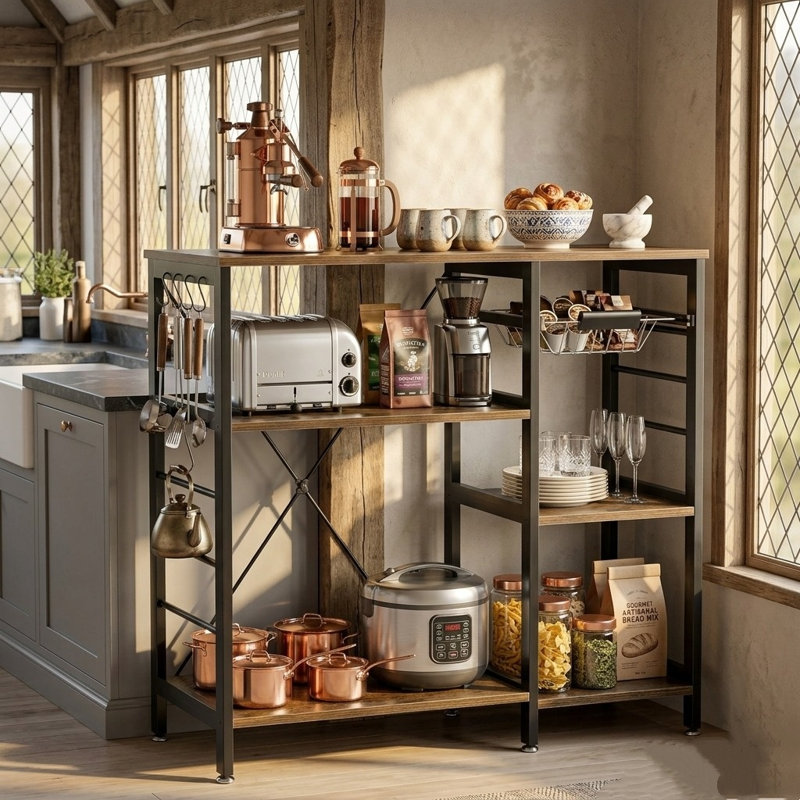 Rustic Bamboo Baker's Rack - 3-Tier Kitchen Storage & Microwave Stand