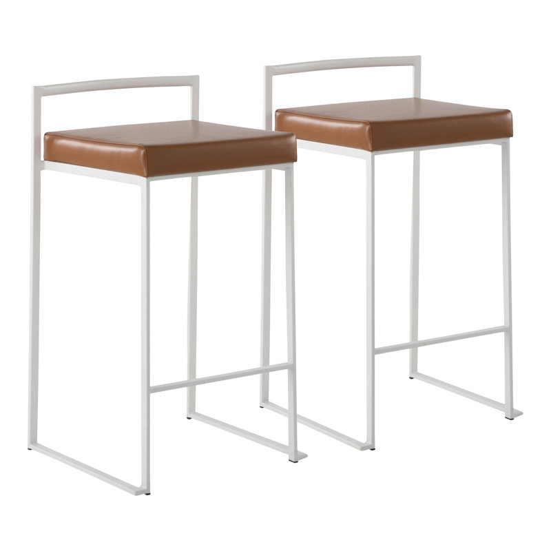 Tabouret de bar et de comptoir Ernestine, Blanc, Tabouret de comptoir (siège d'une hauteur de 27 p, Similicuir chameau