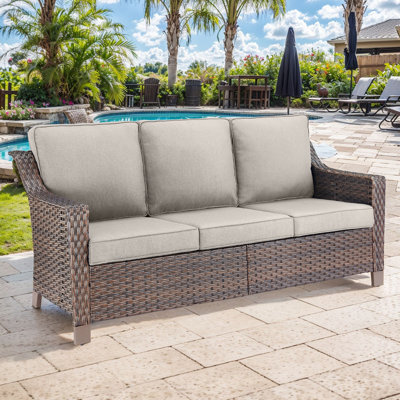 Jenesys Premium Outdoor 3-Seat Wicker Sofa With Comfortable Cushions by Winston Porter